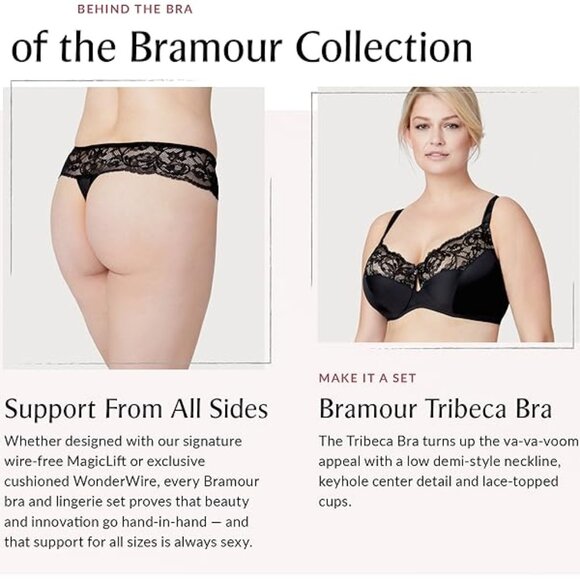 Set of 3! Thongs XL Panties Bramour Tribeca 32-XL FITS 31-32" Lacy Briefs Black - Picture 11 of 16